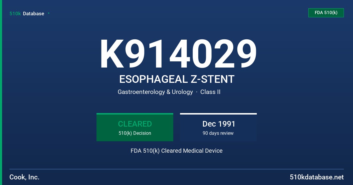 K914029 ESOPHAGEAL Z-STENT FDA 510(k) Cleared Medical Device