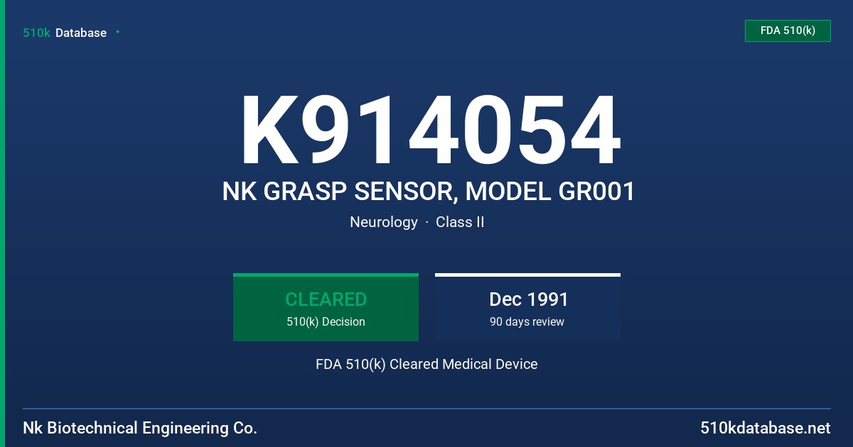 K914054 NK GRASP SENSOR, MODEL GR001 FDA 510(k) Cleared Medical Device