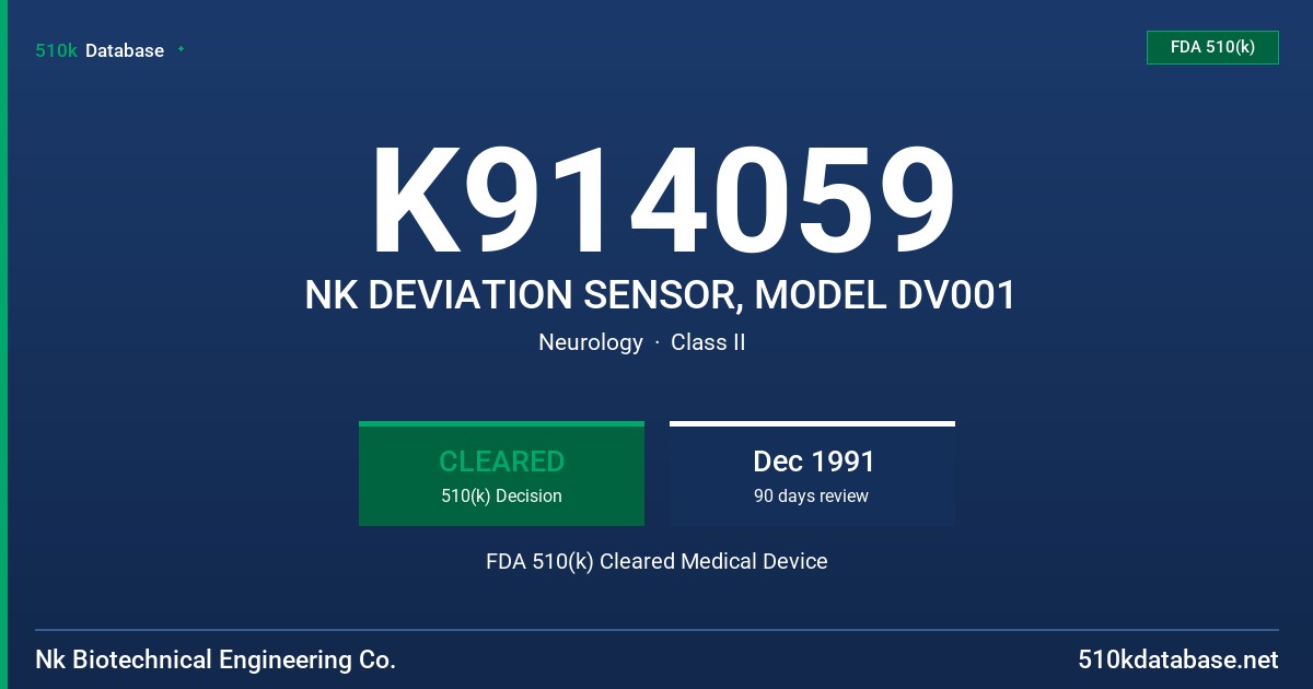 K914059 NK DEVIATION SENSOR, MODEL DV001 FDA 510(k) Cleared Medical Device