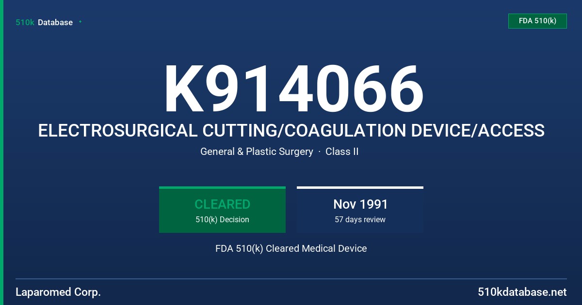 K914066 ELECTROSURGICAL CUTTING/COAGULATION DEVICE/ACCESS FDA 510(k) Cleared Medical Device