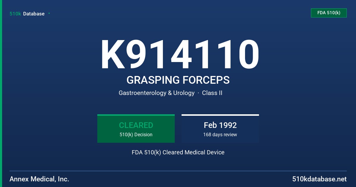 K914110 GRASPING FORCEPS FDA 510(k) Cleared Medical Device