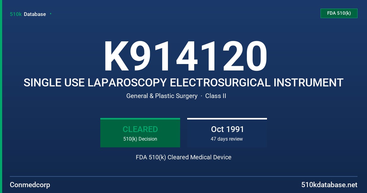 K914120 SINGLE USE LAPAROSCOPY ELECTROSURGICAL INSTRUMENT FDA 510(k) Cleared Medical Device