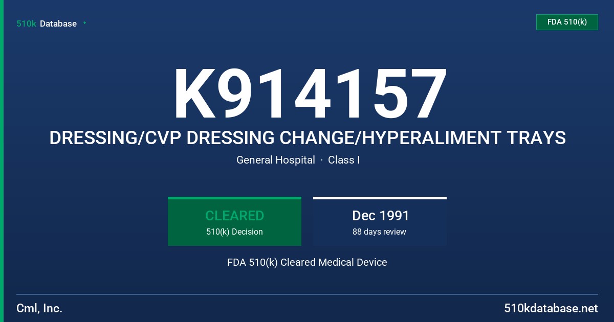 K914157 DRESSING/CVP DRESSING CHANGE/HYPERALIMENT TRAYS FDA 510(k) Cleared Medical Device