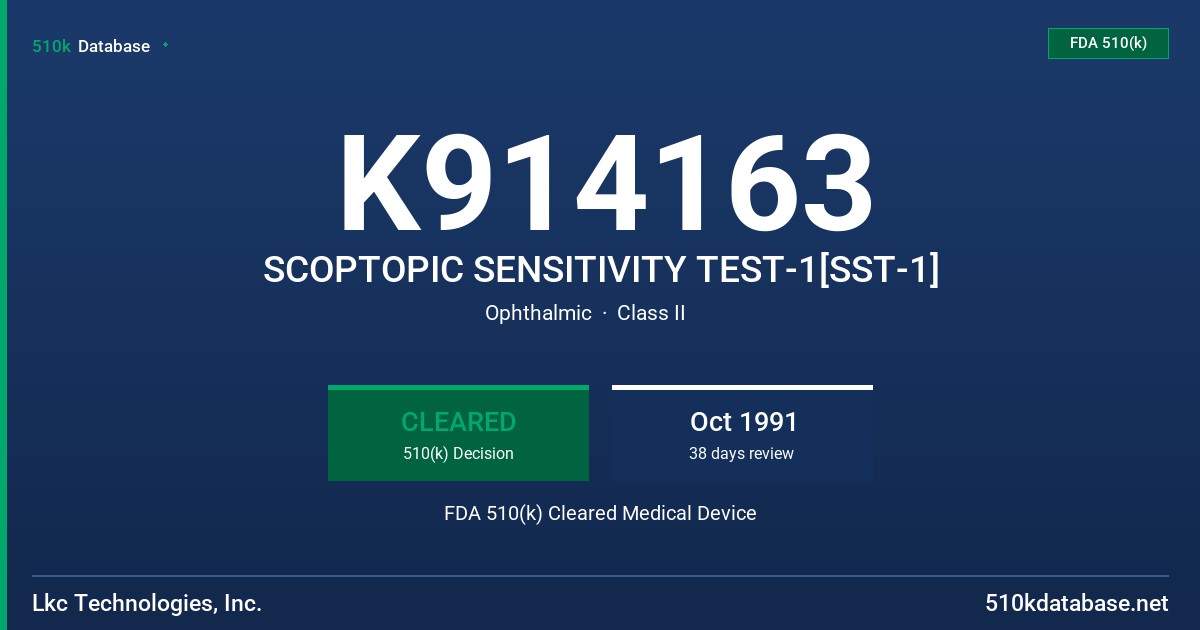 K914163 SCOPTOPIC SENSITIVITY TEST-1[SST-1] FDA 510(k) Cleared Medical Device