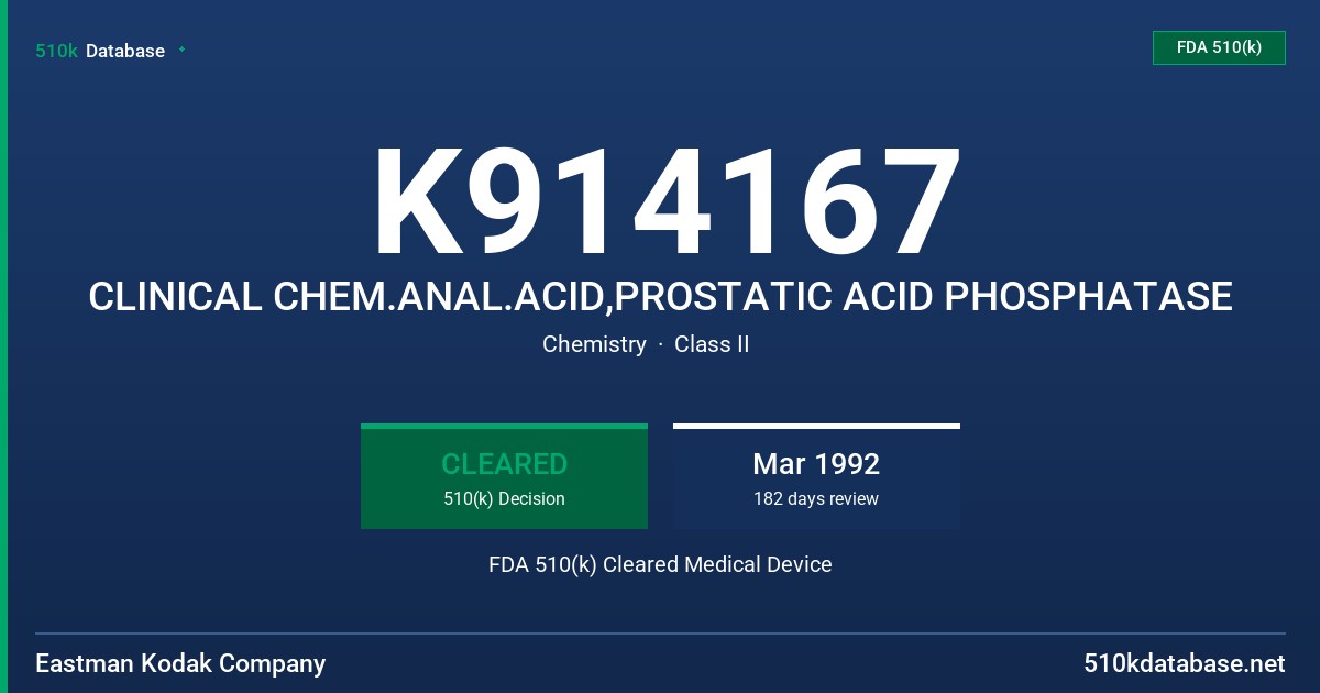 K914167 CLINICAL CHEM.ANAL.ACID,PROSTATIC ACID PHOSPHATASE FDA 510(k) Cleared Medical Device