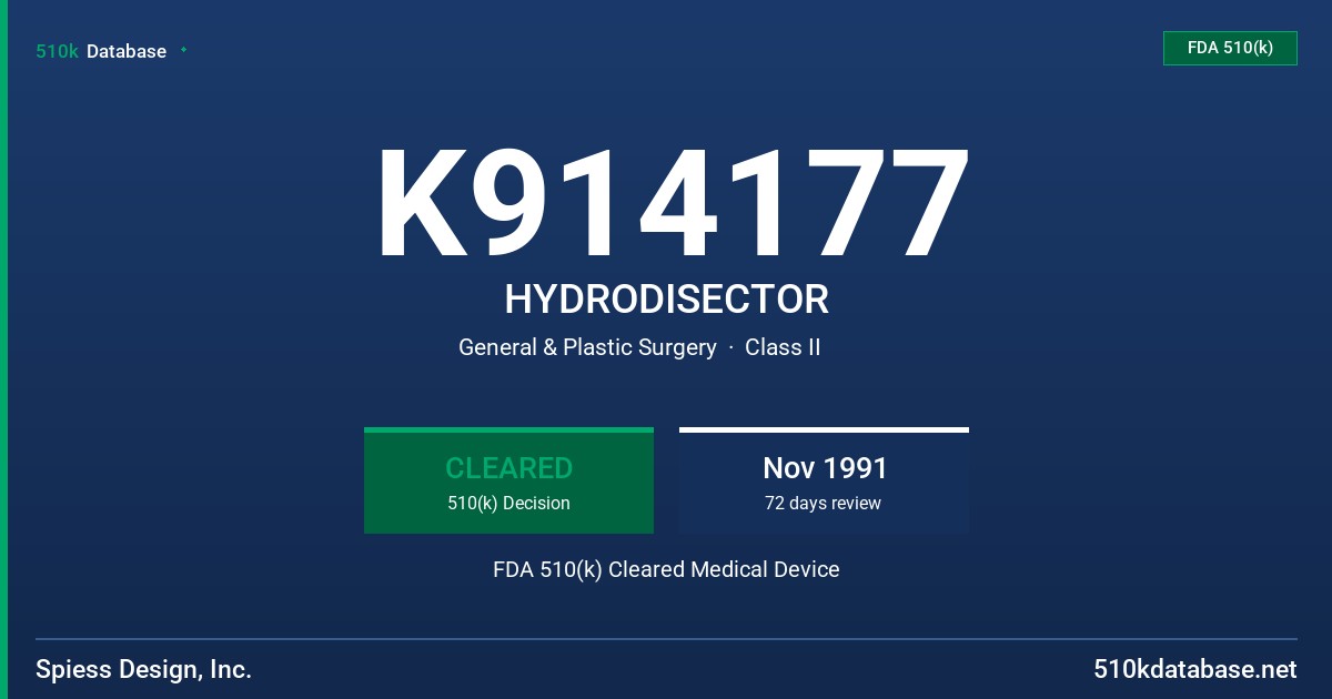 K914177 HYDRODISECTOR FDA 510(k) Cleared Medical Device