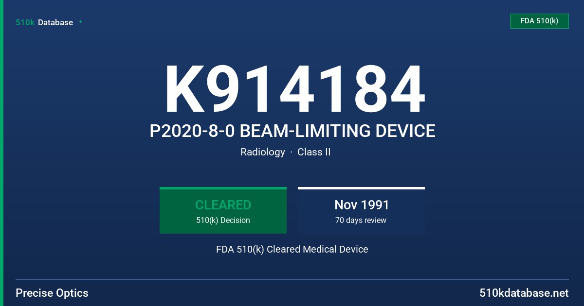 K914184 P2020-8-0 BEAM-LIMITING DEVICE FDA 510(k) Cleared Medical Device