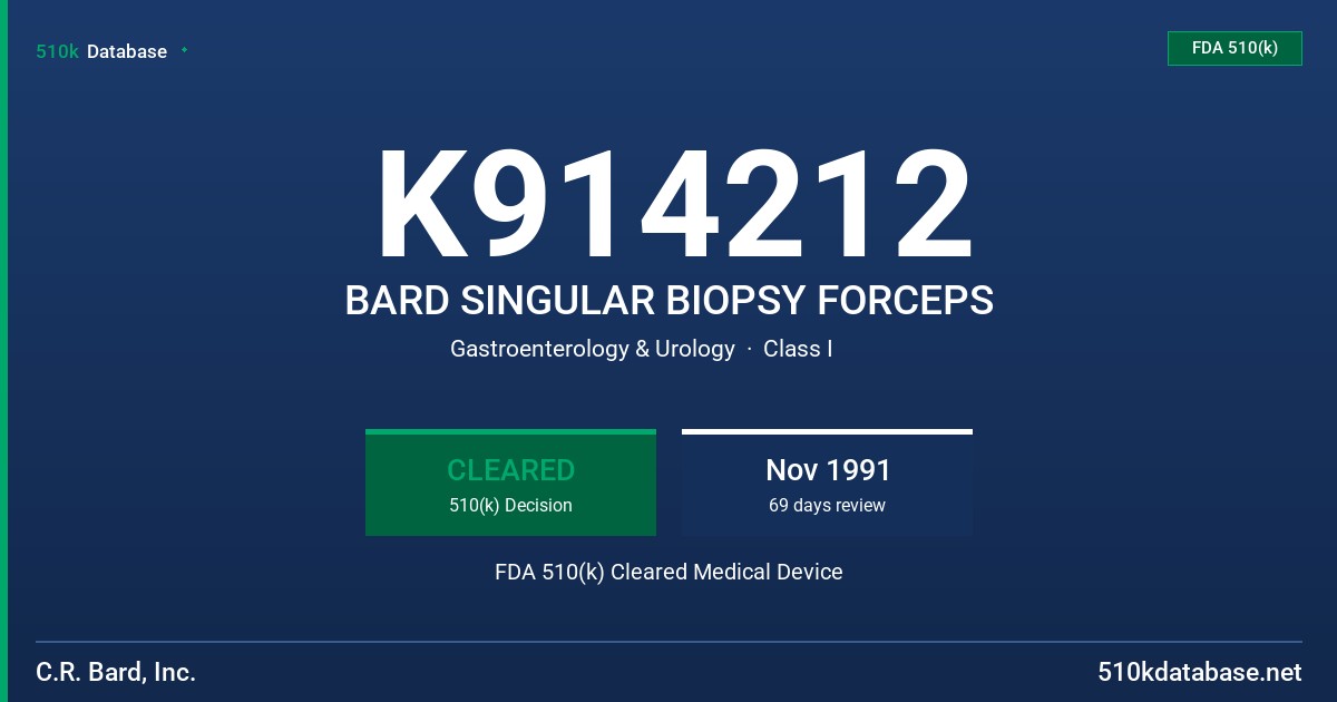 K914212 BARD SINGULAR BIOPSY FORCEPS FDA 510(k) Cleared Medical Device