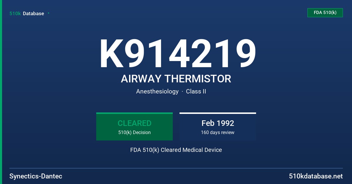 K914219 AIRWAY THERMISTOR FDA 510(k) Cleared Medical Device
