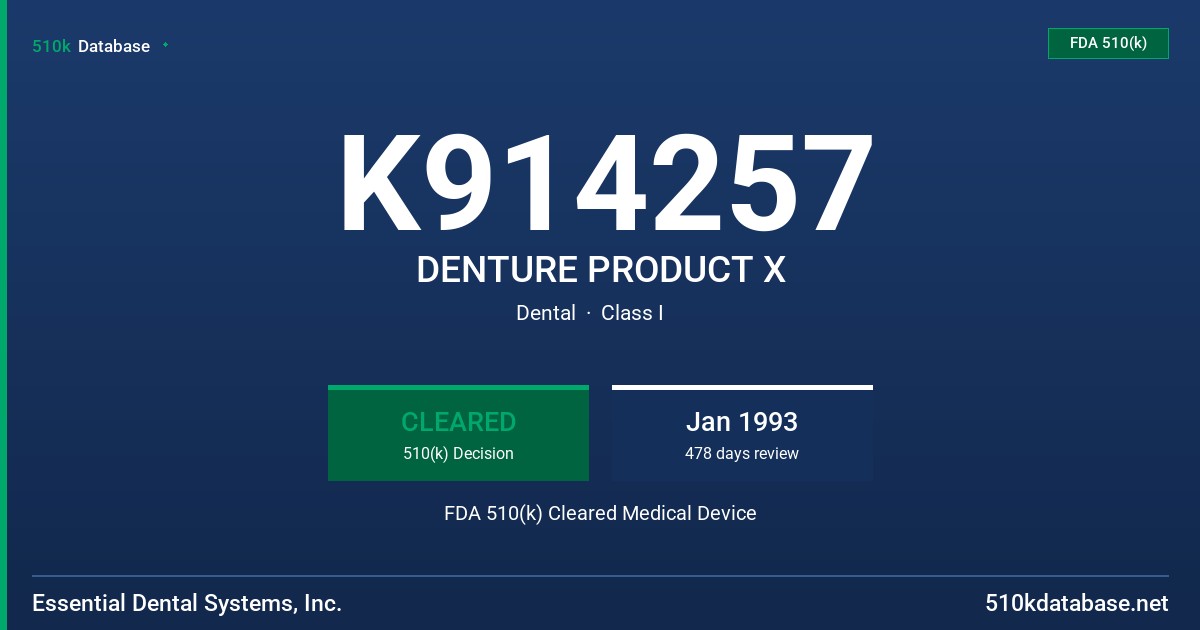 K914257 DENTURE PRODUCT X FDA 510(k) Cleared Medical Device