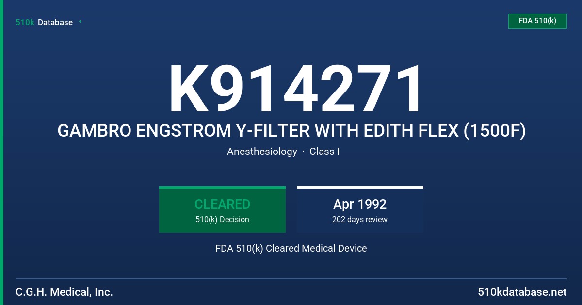 K914271 GAMBRO ENGSTROM Y-FILTER WITH EDITH FLEX (1500F) FDA 510(k) Cleared Medical Device