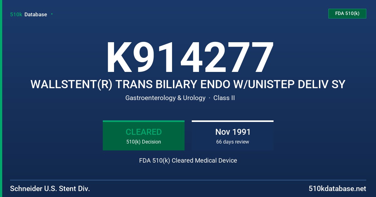 K914277 WALLSTENT(R) TRANS BILIARY ENDO W/UNISTEP DELIV SY FDA 510(k) Cleared Medical Device