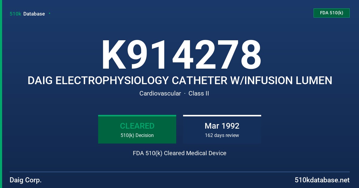 K914278 DAIG ELECTROPHYSIOLOGY CATHETER W/INFUSION LUMEN FDA 510(k) Cleared Medical Device