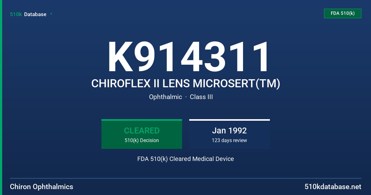 K914311 CHIROFLEX II LENS MICROSERT(TM) FDA 510(k) Cleared Medical Device