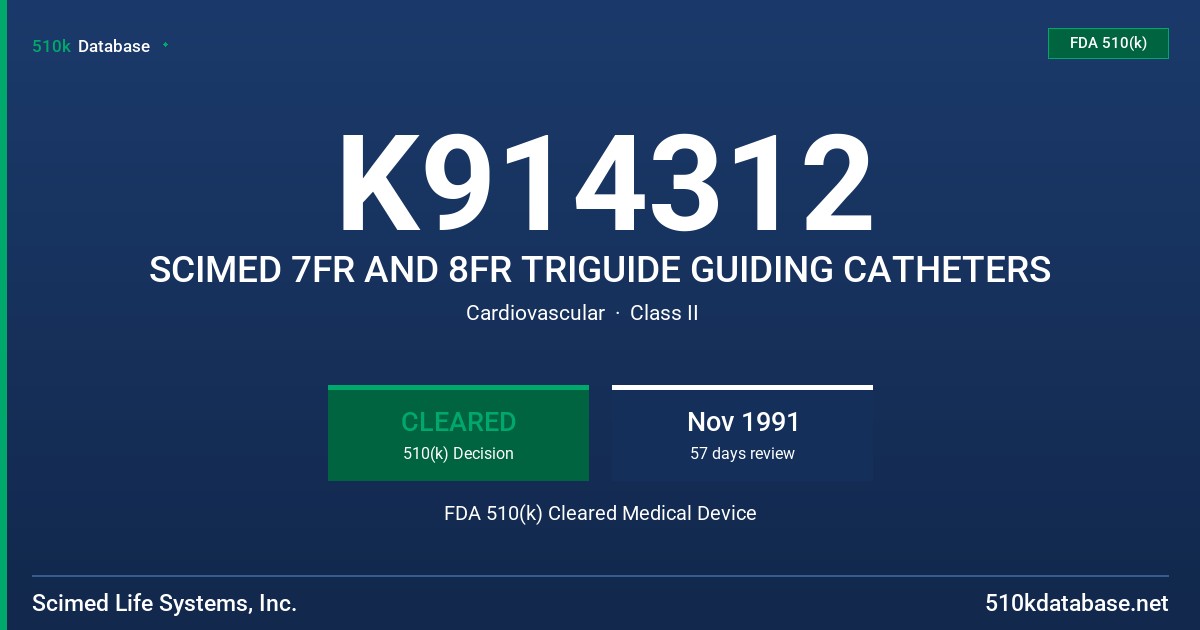 K914312 SCIMED 7FR AND 8FR TRIGUIDE GUIDING CATHETERS FDA 510(k) Cleared Medical Device