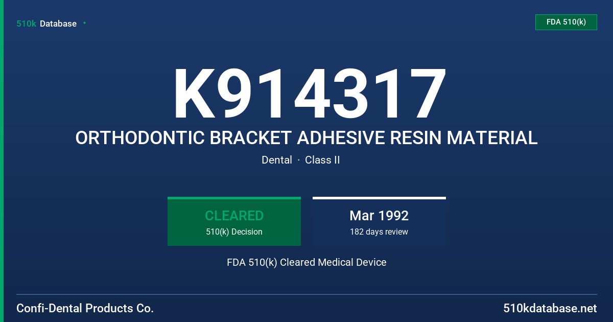 K914317 ORTHODONTIC BRACKET ADHESIVE RESIN MATERIAL FDA 510(k) Cleared Medical Device