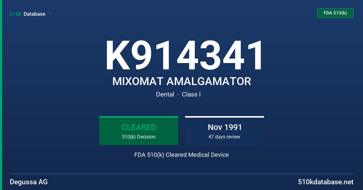 K914341 MIXOMAT AMALGAMATOR FDA 510(k) Cleared Medical Device