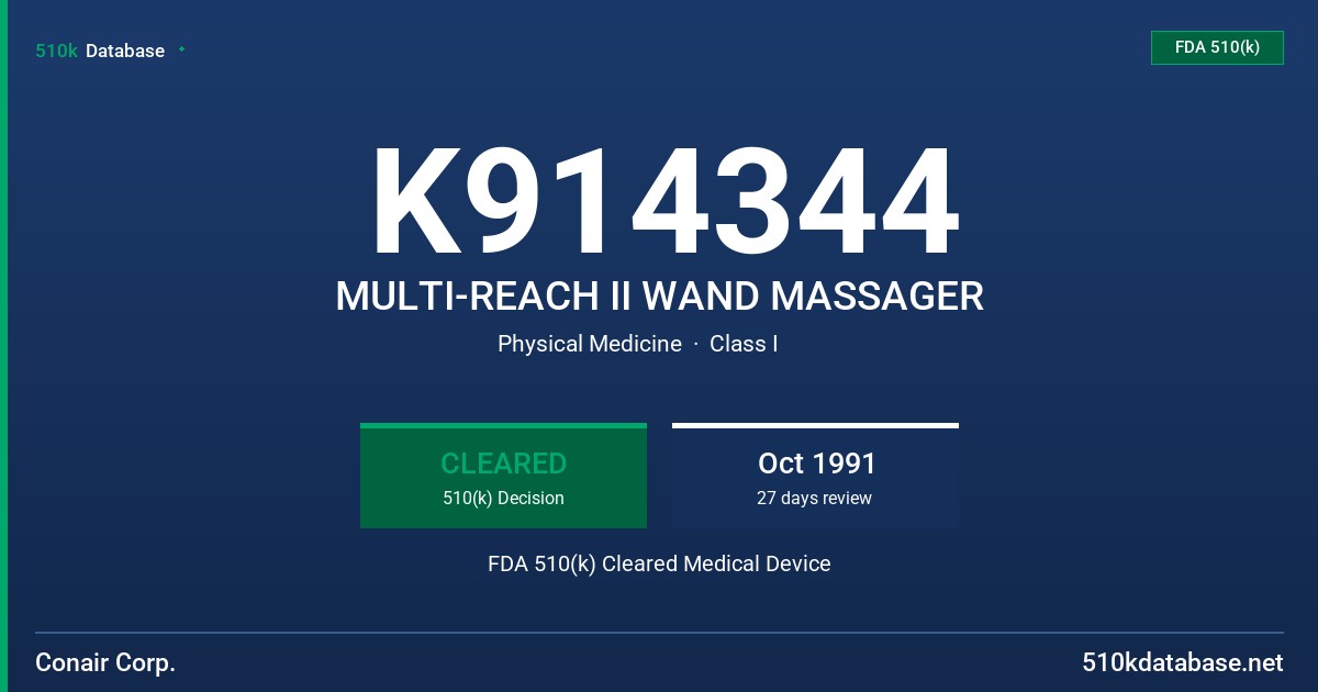 K914344 MULTI-REACH II WAND MASSAGER FDA 510(k) Cleared Medical Device