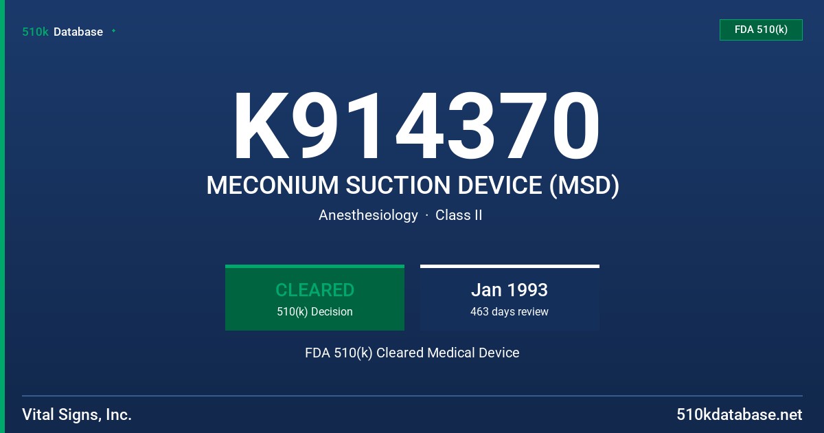 K914370 MECONIUM SUCTION DEVICE (MSD) FDA 510(k) Cleared Medical Device