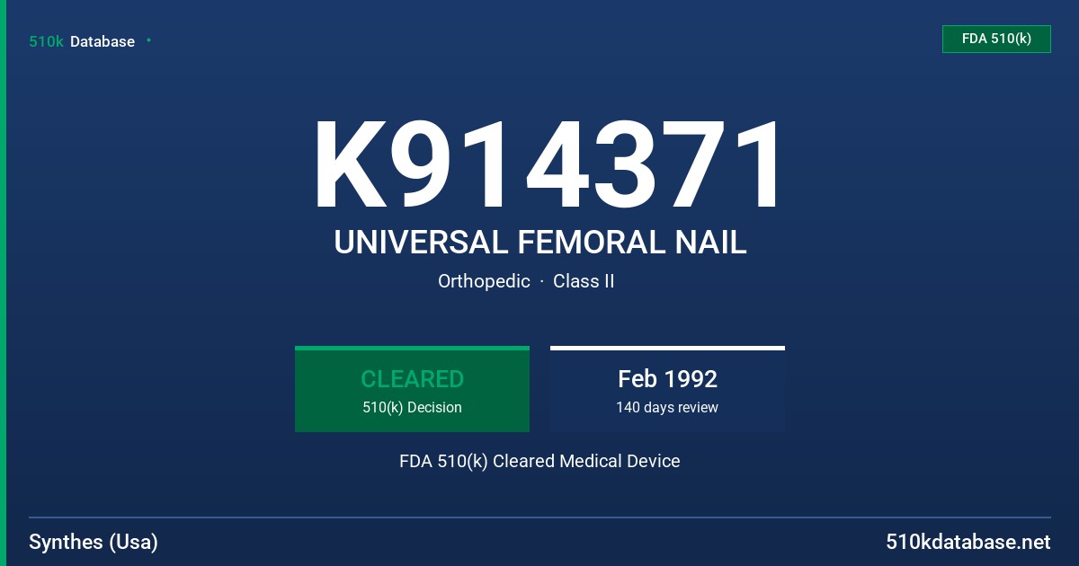 K914371 UNIVERSAL FEMORAL NAIL FDA 510(k) Cleared Medical Device