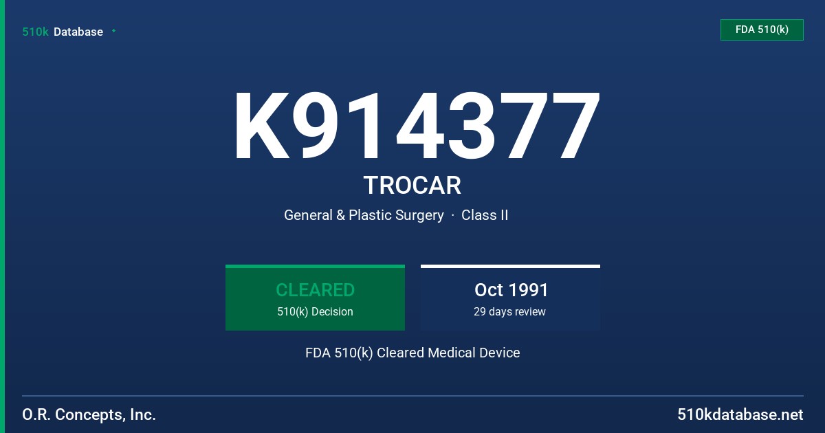 K914377 TROCAR FDA 510(k) Cleared Medical Device