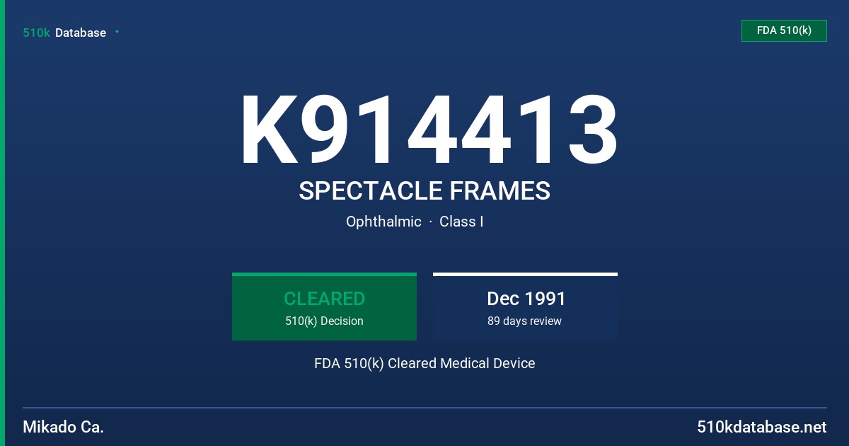 K914413 SPECTACLE FRAMES FDA 510(k) Cleared Medical Device