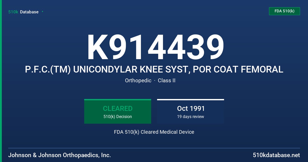 K914439 P.F.C.(TM) UNICONDYLAR KNEE SYST, POR COAT FEMORAL FDA 510(k) Cleared Medical Device