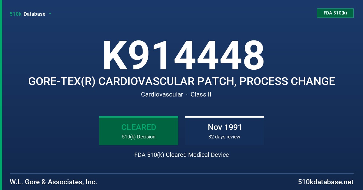 K914448 GORE-TEX(R) CARDIOVASCULAR PATCH, PROCESS CHANGE FDA 510(k) Cleared Medical Device