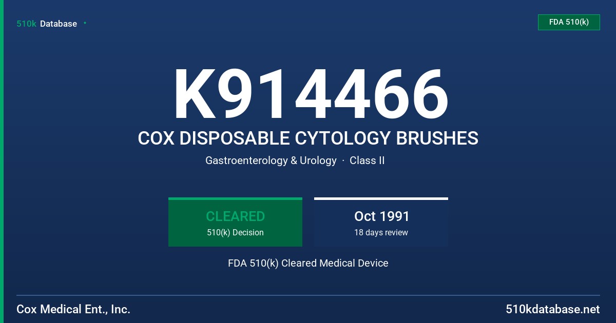 K914466 COX DISPOSABLE CYTOLOGY BRUSHES FDA 510(k) Cleared Medical Device
