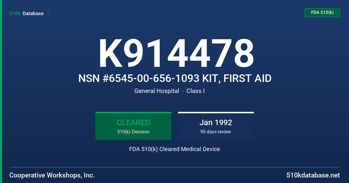 K914478 NSN #6545-00-656-1093 KIT, FIRST AID FDA 510(k) Cleared Medical Device