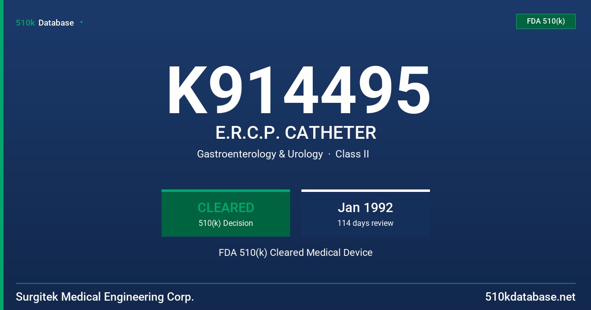 K914495 E.R.C.P. CATHETER FDA 510(k) Cleared Medical Device