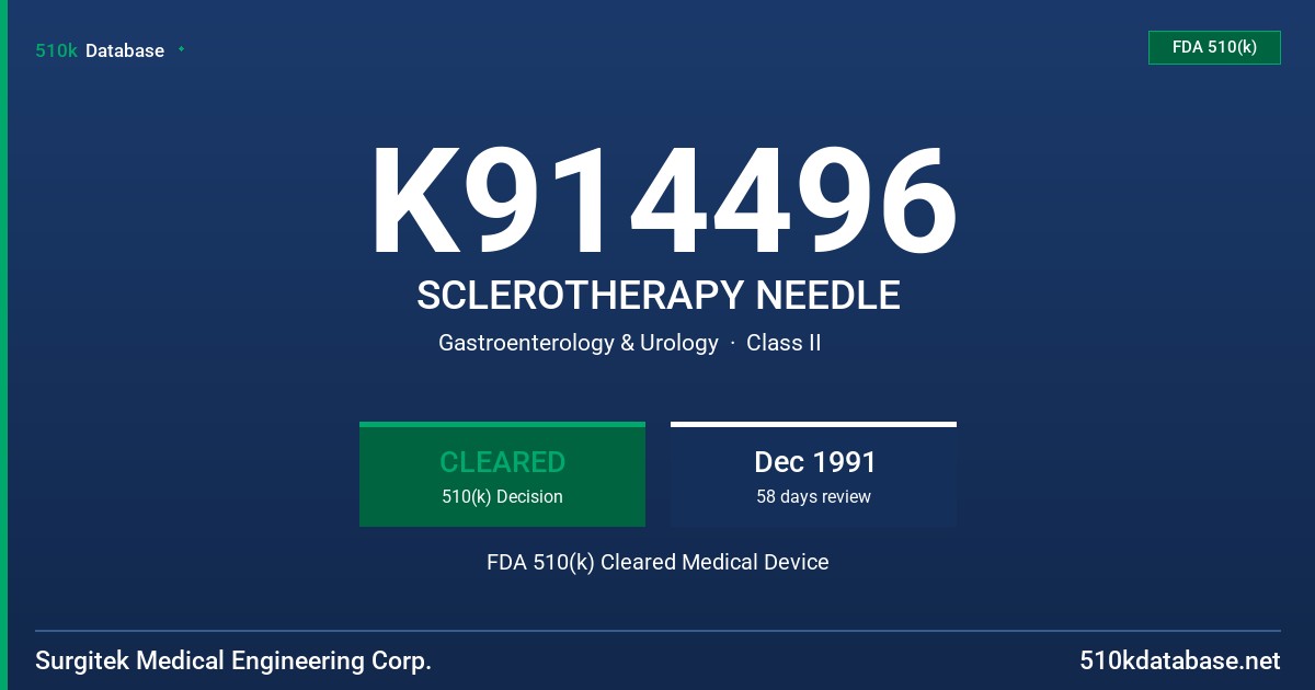 K914496 SCLEROTHERAPY NEEDLE FDA 510(k) Cleared Medical Device