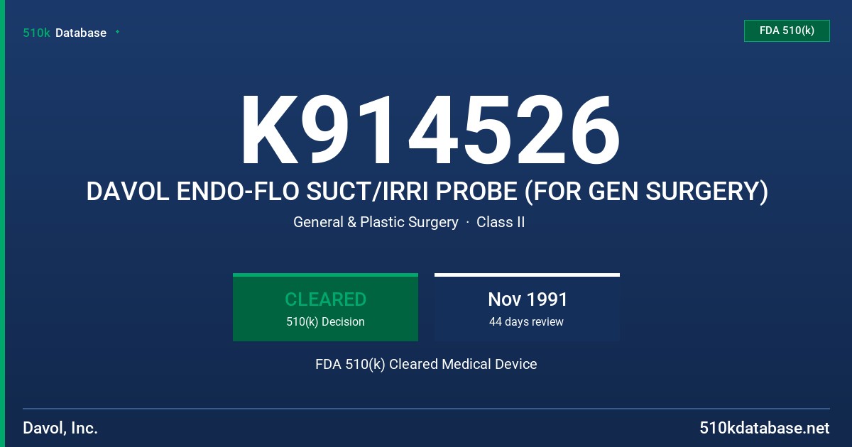 K914526 DAVOL ENDO-FLO SUCT/IRRI PROBE (FOR GEN SURGERY) FDA 510(k) Cleared Medical Device