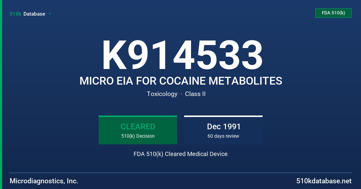 K914533 MICRO EIA FOR COCAINE METABOLITES FDA 510(k) Cleared Medical Device