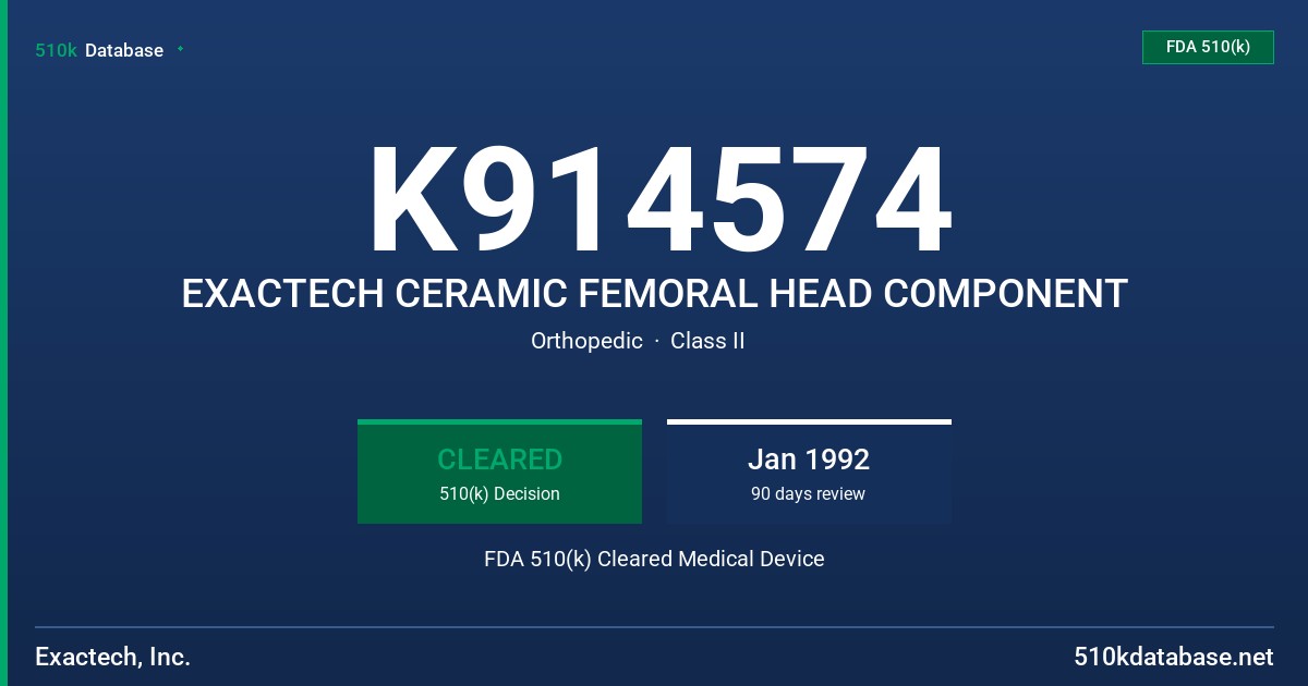 K914574 EXACTECH CERAMIC FEMORAL HEAD COMPONENT FDA 510(k) Cleared Medical Device