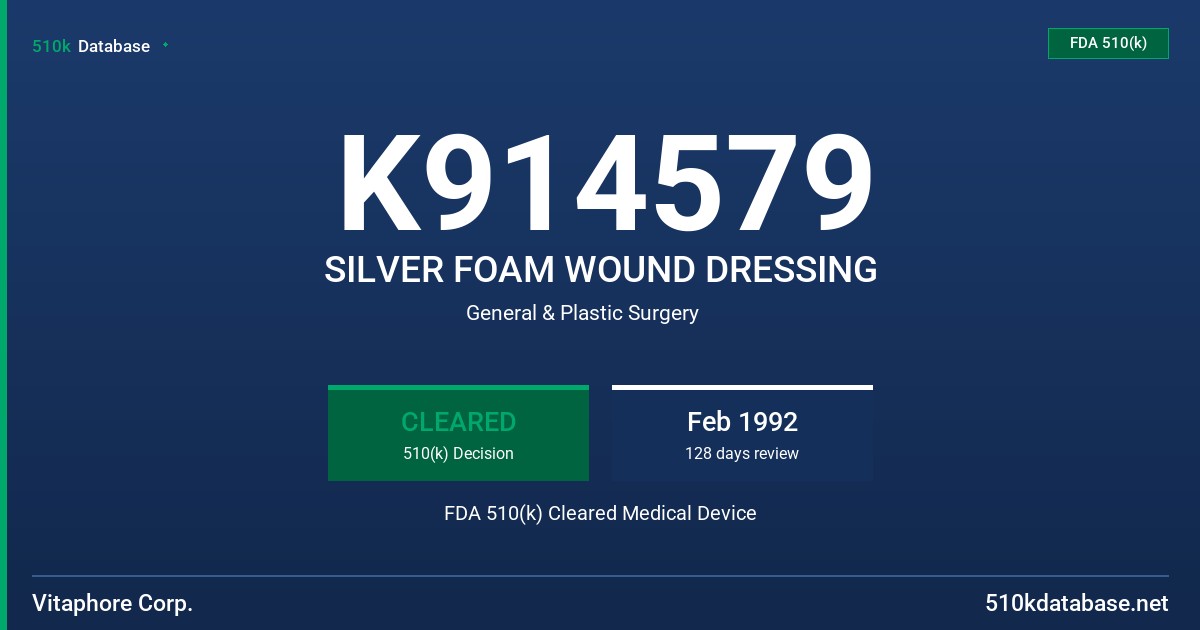 K914579 SILVER FOAM WOUND DRESSING FDA 510(k) Cleared Medical Device