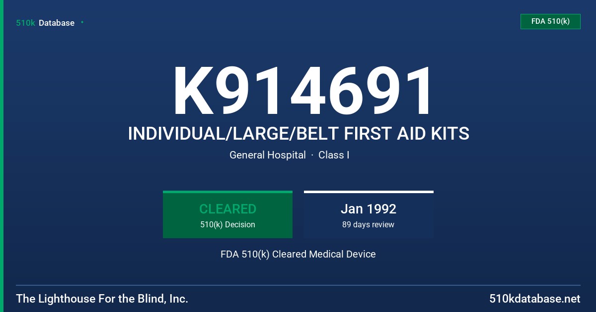 K914691 INDIVIDUAL/LARGE/BELT FIRST AID KITS FDA 510(k) Cleared Medical Device