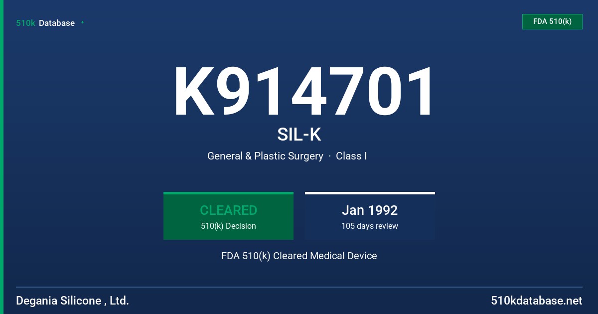 K914701 SIL-K FDA 510(k) Cleared Medical Device