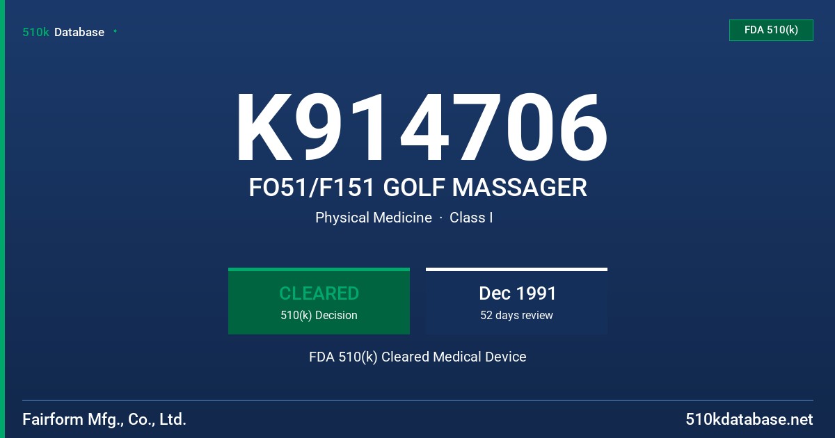 K914706 FO51/F151 GOLF MASSAGER FDA 510(k) Cleared Medical Device