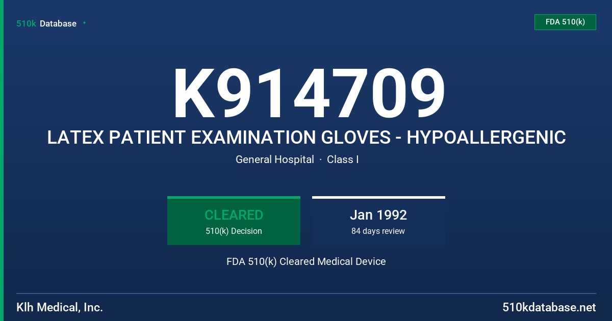 K914709 LATEX PATIENT EXAMINATION GLOVES - HYPOALLERGENIC FDA 510(k) Cleared Medical Device