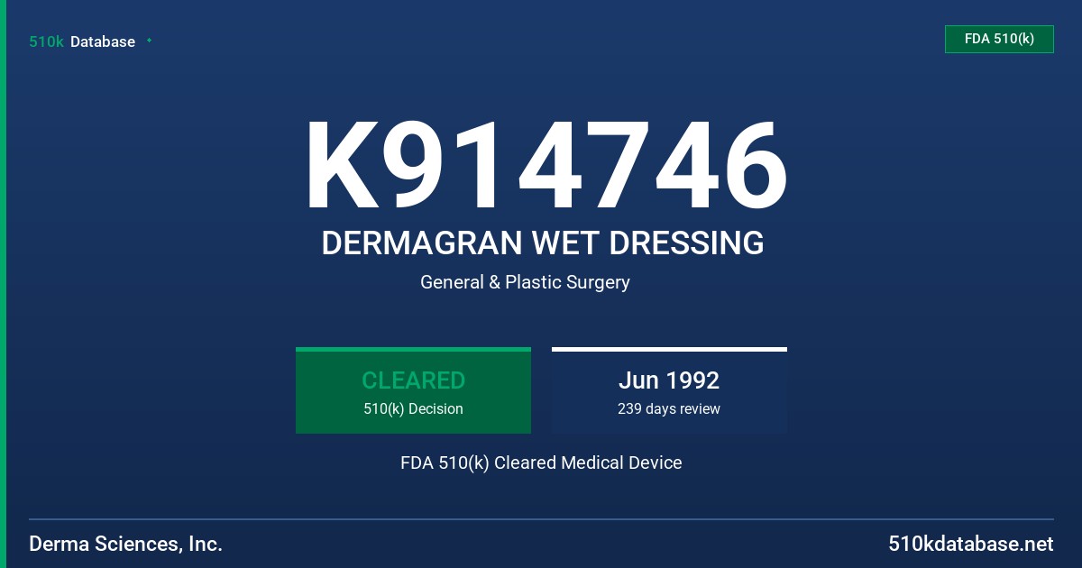 K914746 DERMAGRAN WET DRESSING FDA 510(k) Cleared Medical Device