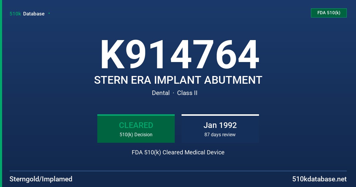 K914764 STERN ERA IMPLANT ABUTMENT FDA 510(k) Cleared Medical Device