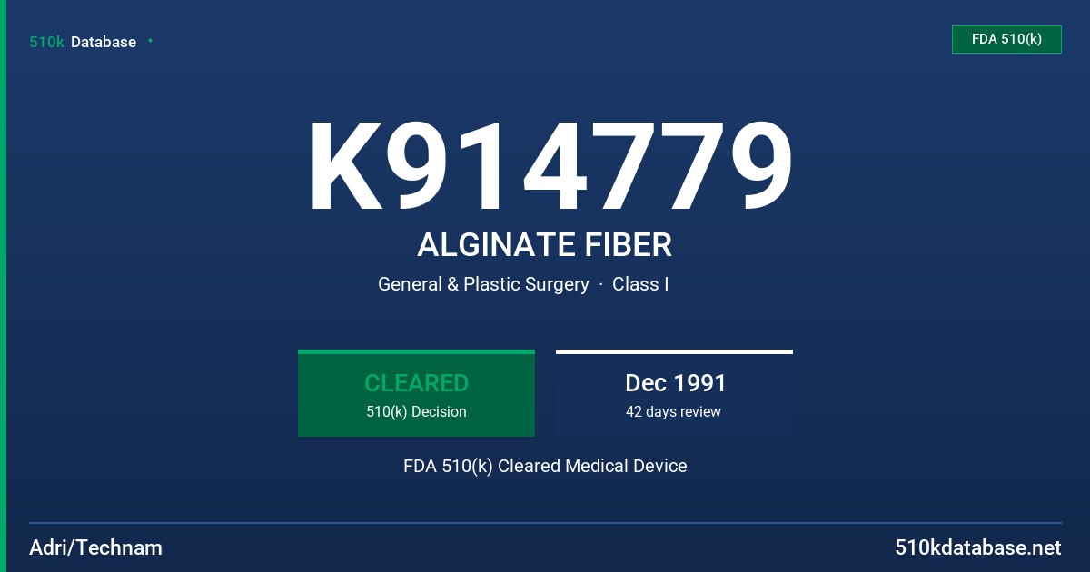 K914779 ALGINATE FIBER FDA 510(k) Cleared Medical Device