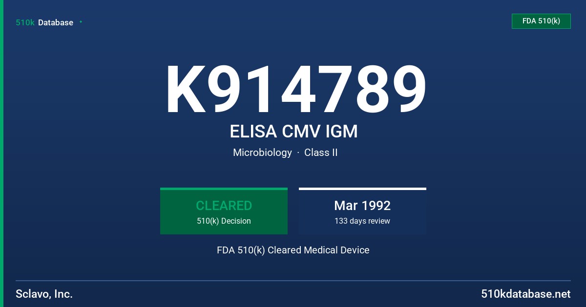 K914789 ELISA CMV IGM FDA 510(k) Cleared Medical Device