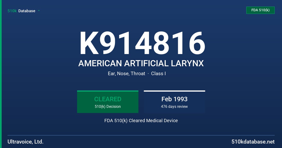 K914816 AMERICAN ARTIFICIAL LARYNX FDA 510(k) Cleared Medical Device