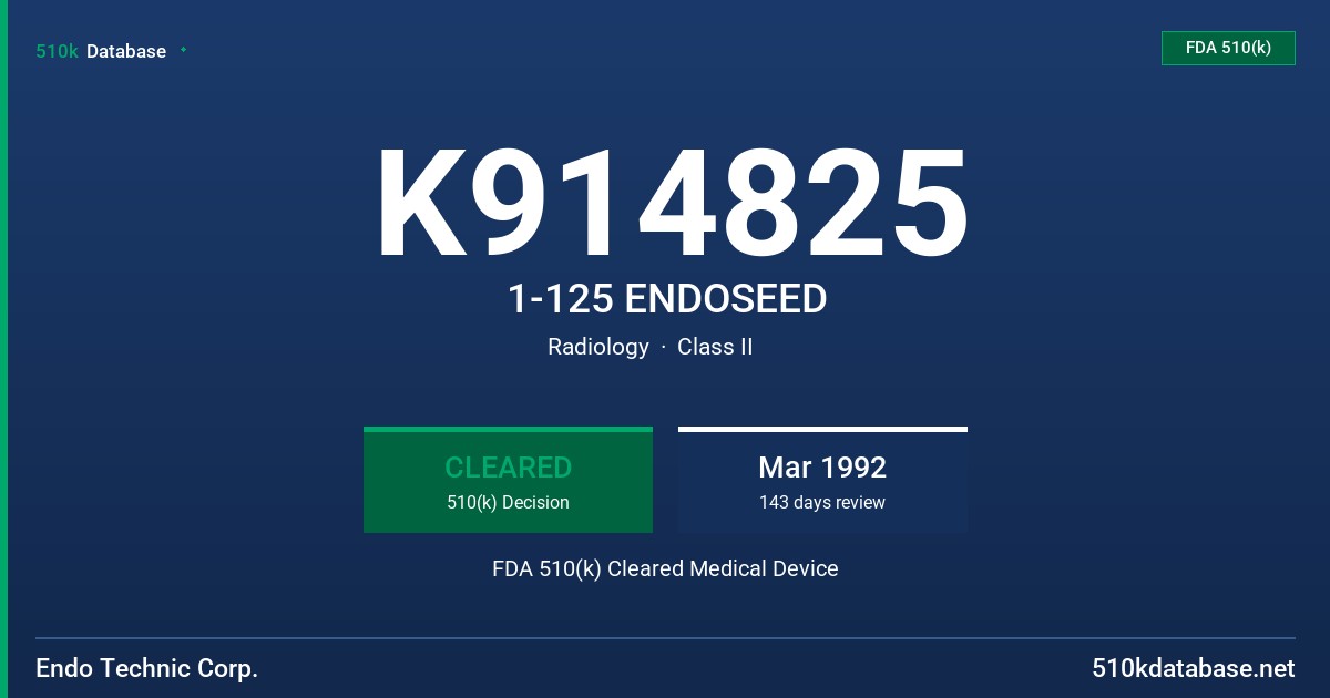 K914825 1-125 ENDOSEED FDA 510(k) Cleared Medical Device