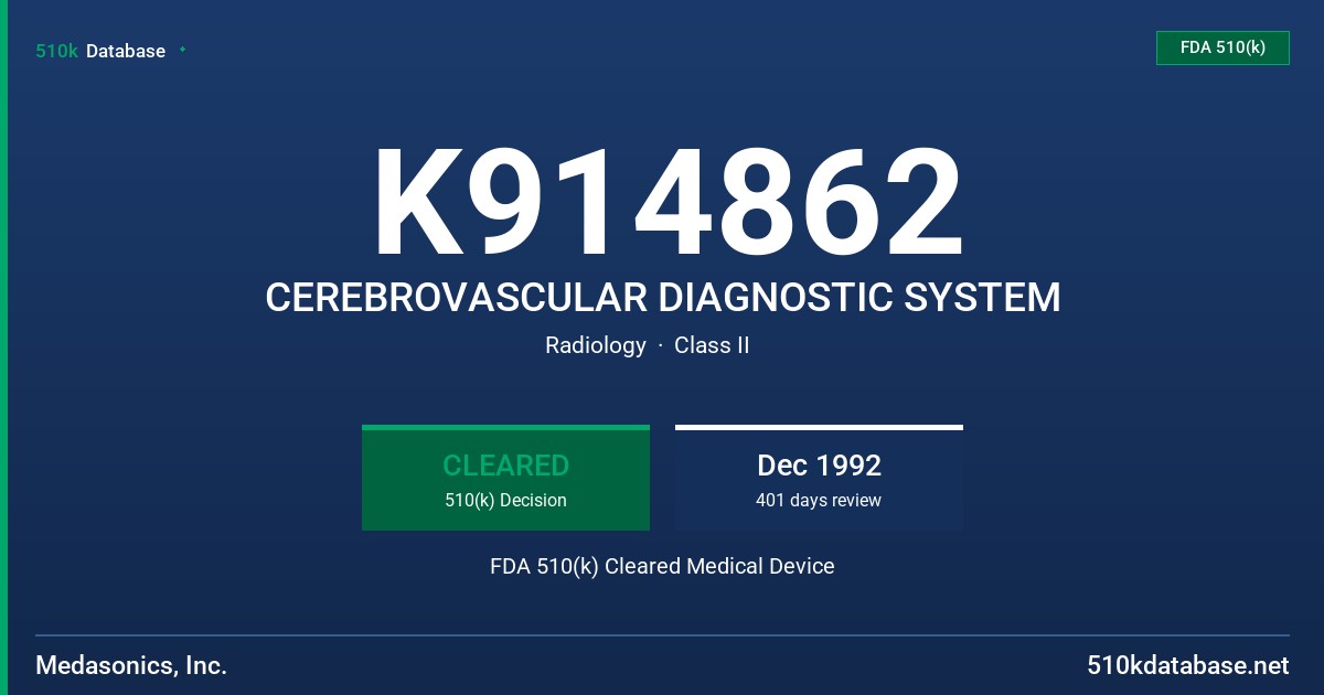 K914862 CEREBROVASCULAR DIAGNOSTIC SYSTEM FDA 510(k) Cleared Medical Device