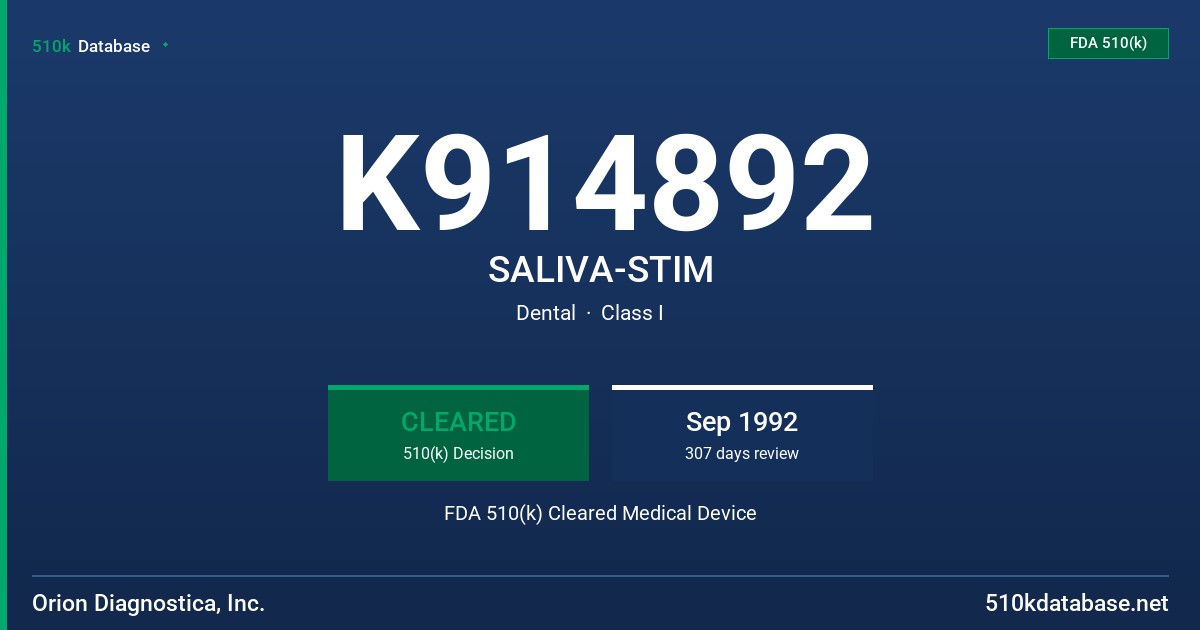 K914892 SALIVA-STIM FDA 510(k) Cleared Medical Device
