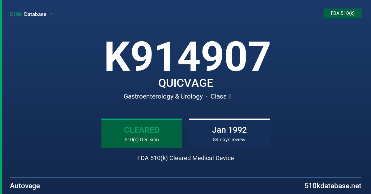 K914907 QUICVAGE FDA 510(k) Cleared Medical Device