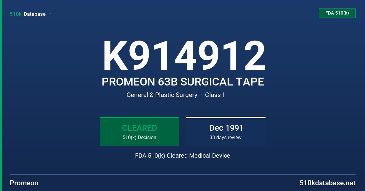K914912 PROMEON 63B SURGICAL TAPE FDA 510(k) Cleared Medical Device